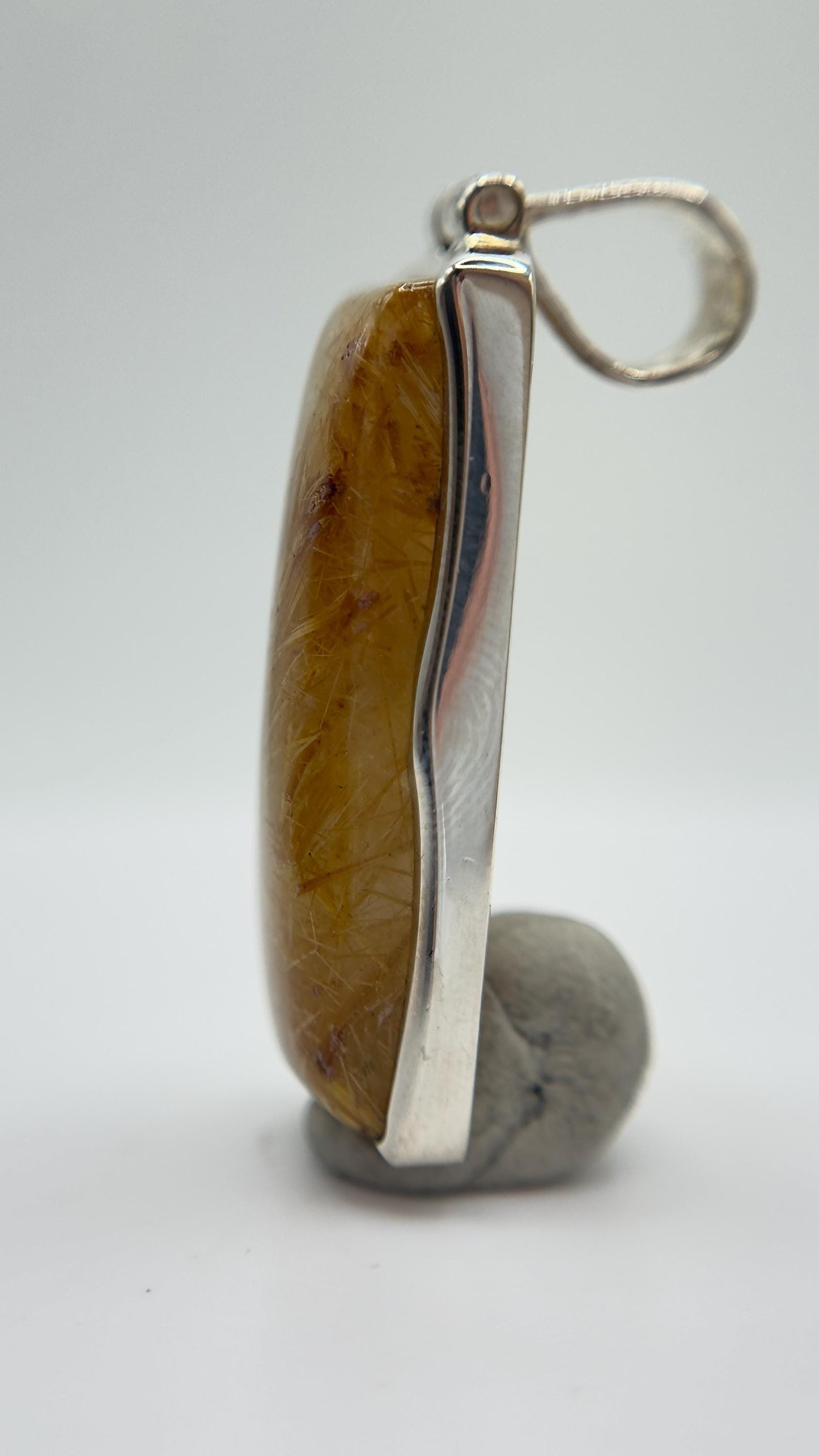 Golden Needle Inclusion Quartz Pendant – Natural Crystal Statement in Sterling Silver