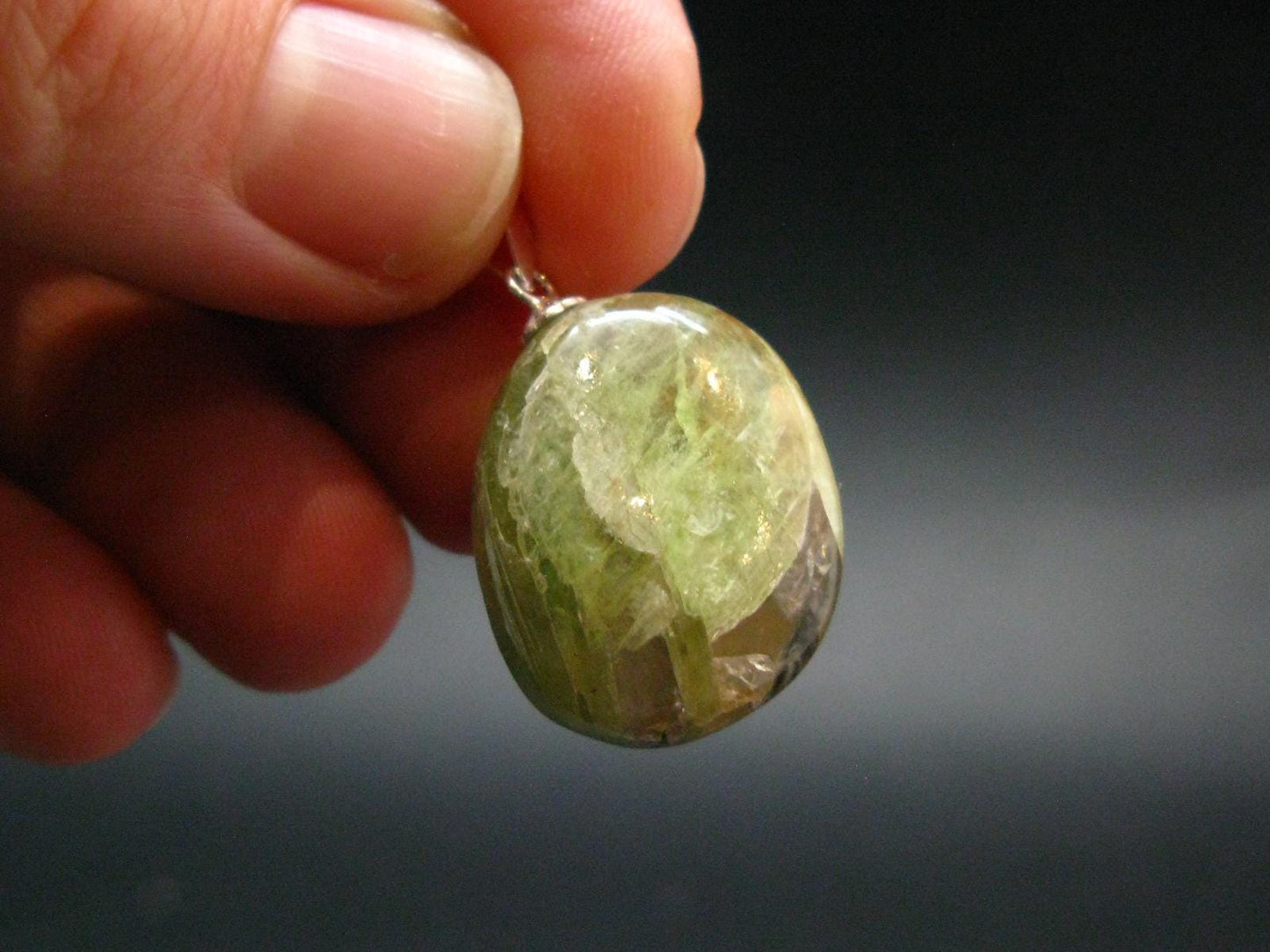 Green Kyanite Crystal Silver Pendant From Tanzania - 1.0"