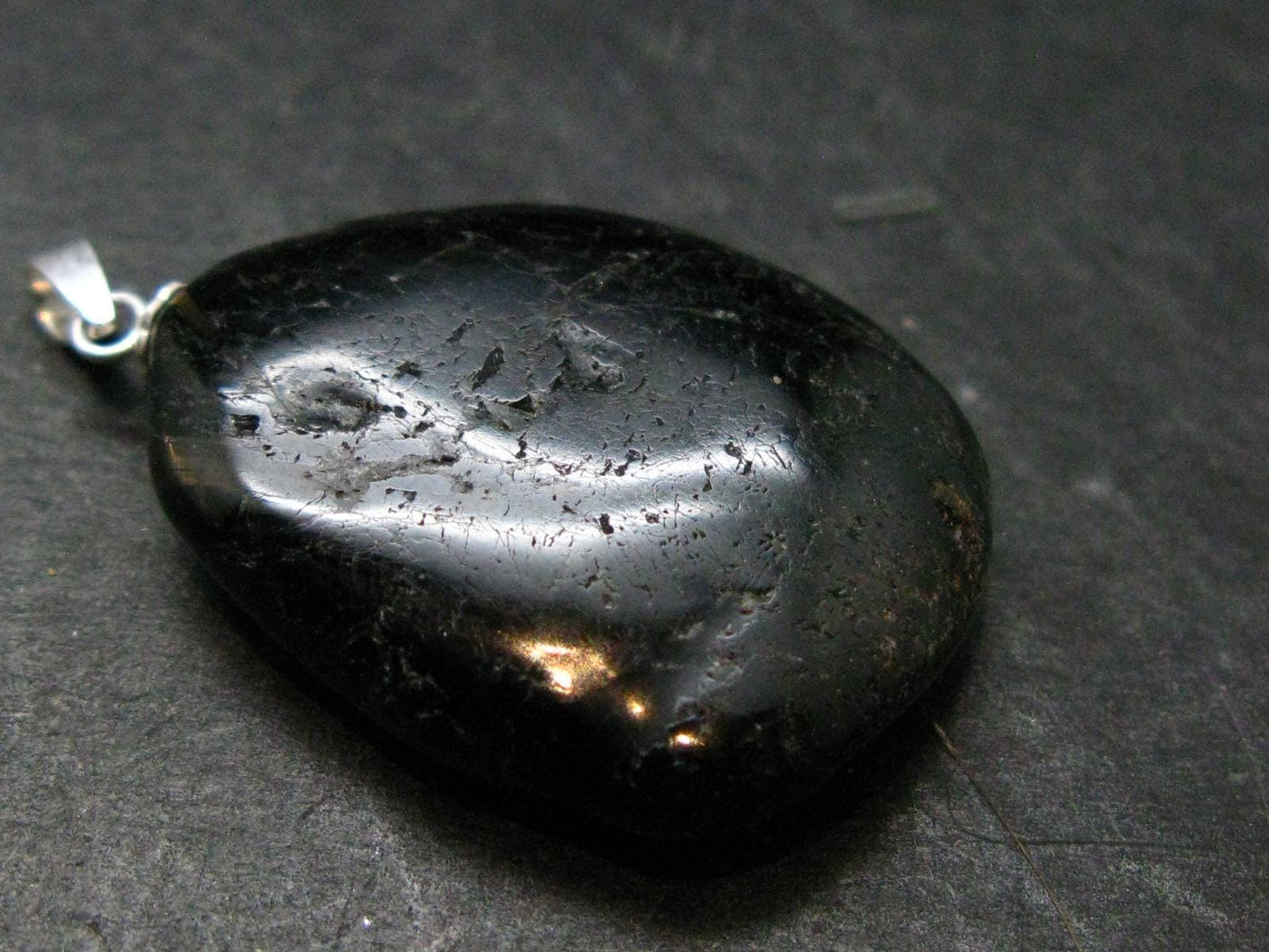 Very Rare Sterling Silver Nuumite Nuummite Pendant From Greenland - 1.5" - 10.10 Grams