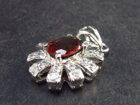 Natural Faceted Red Garnet Almandine 925 Silver Pendant - 1.0" - 4.1 Grams