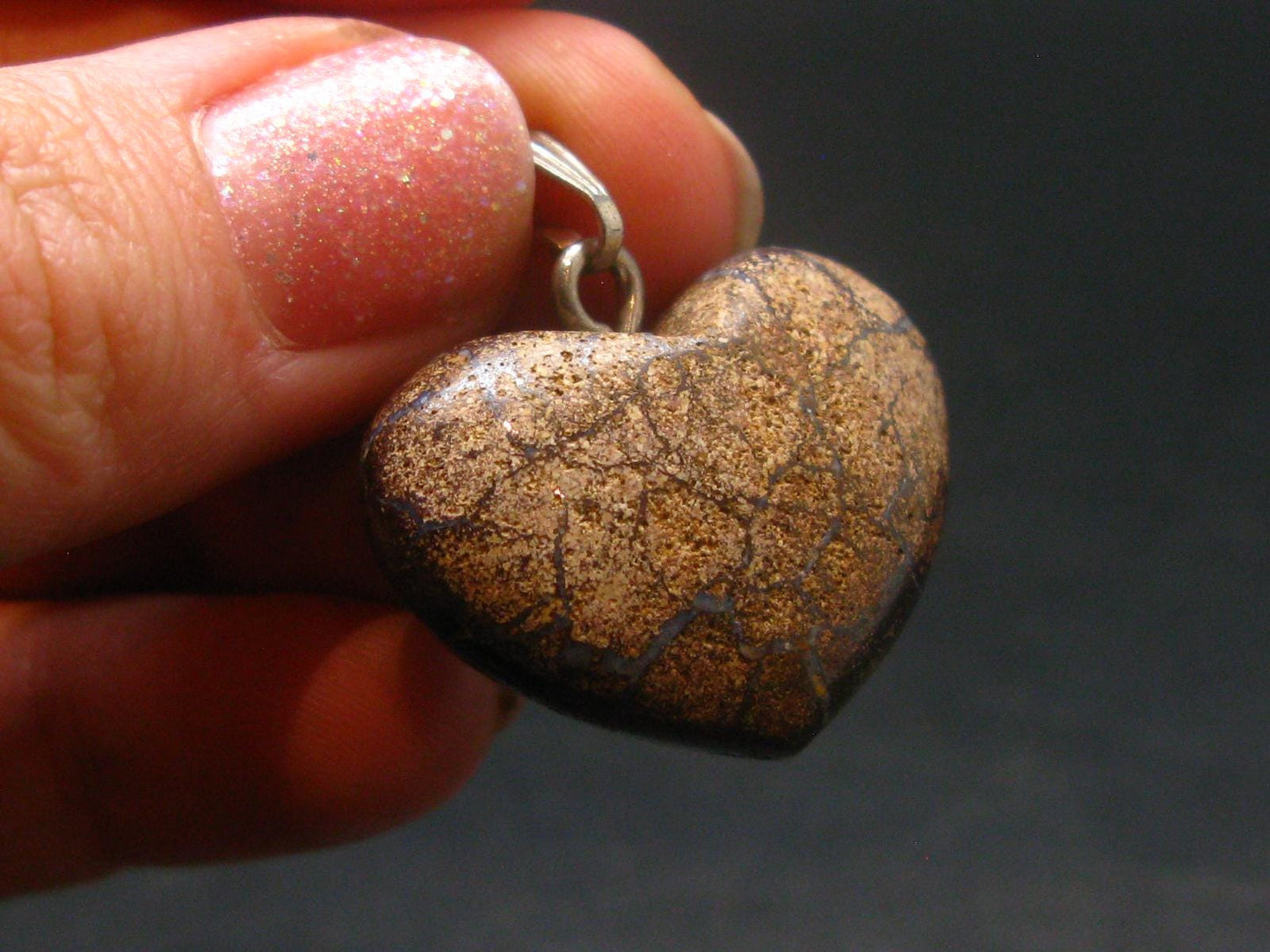 Very Rare Heart Boulder Opal Sterling Silver Pendant Necklace From Australia - 1.1" - 9.57 Grams
