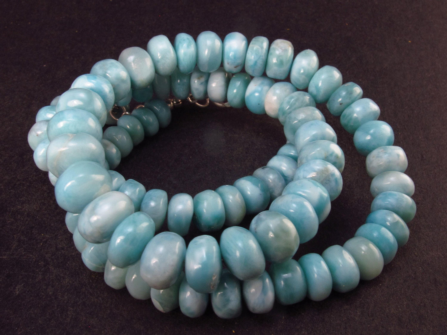Larimar Necklace Rondelle Beads From Dominican Republic - 19.5" - 30 Grams