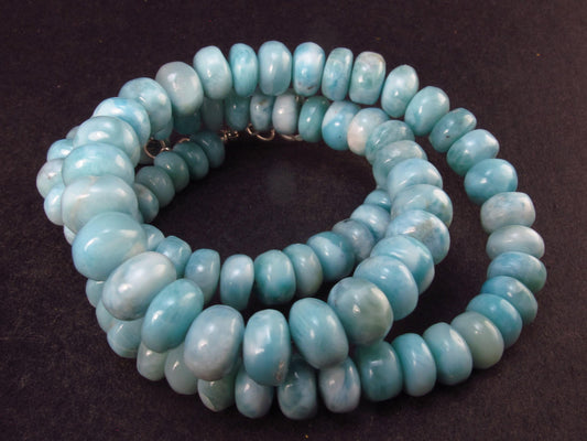 Larimar Necklace Rondelle Beads From Dominican Republic - 19.5" - 30 Grams