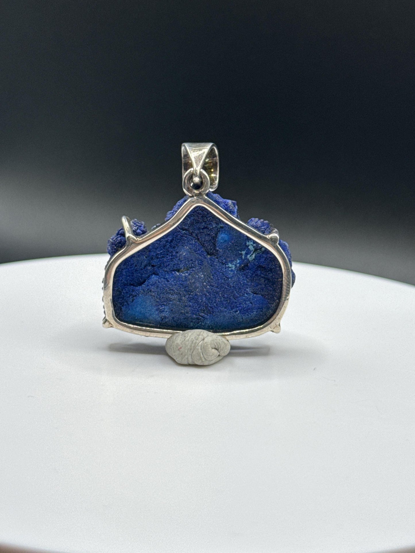 Raw Azurite Silver Amulet | Natural Blue Stone