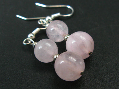 Minimalist and Chic Design - 8mm and 10mm Pastel Rose Quartz Round Beads Dangle Shepherd Hook Earrings