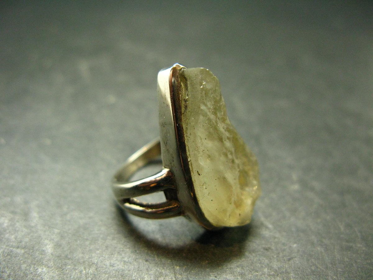 Natural Gem Raw Libyan Desert Glass Tektite Sterling Silver Ring from Libya - Size 6 - 7.65 Grams