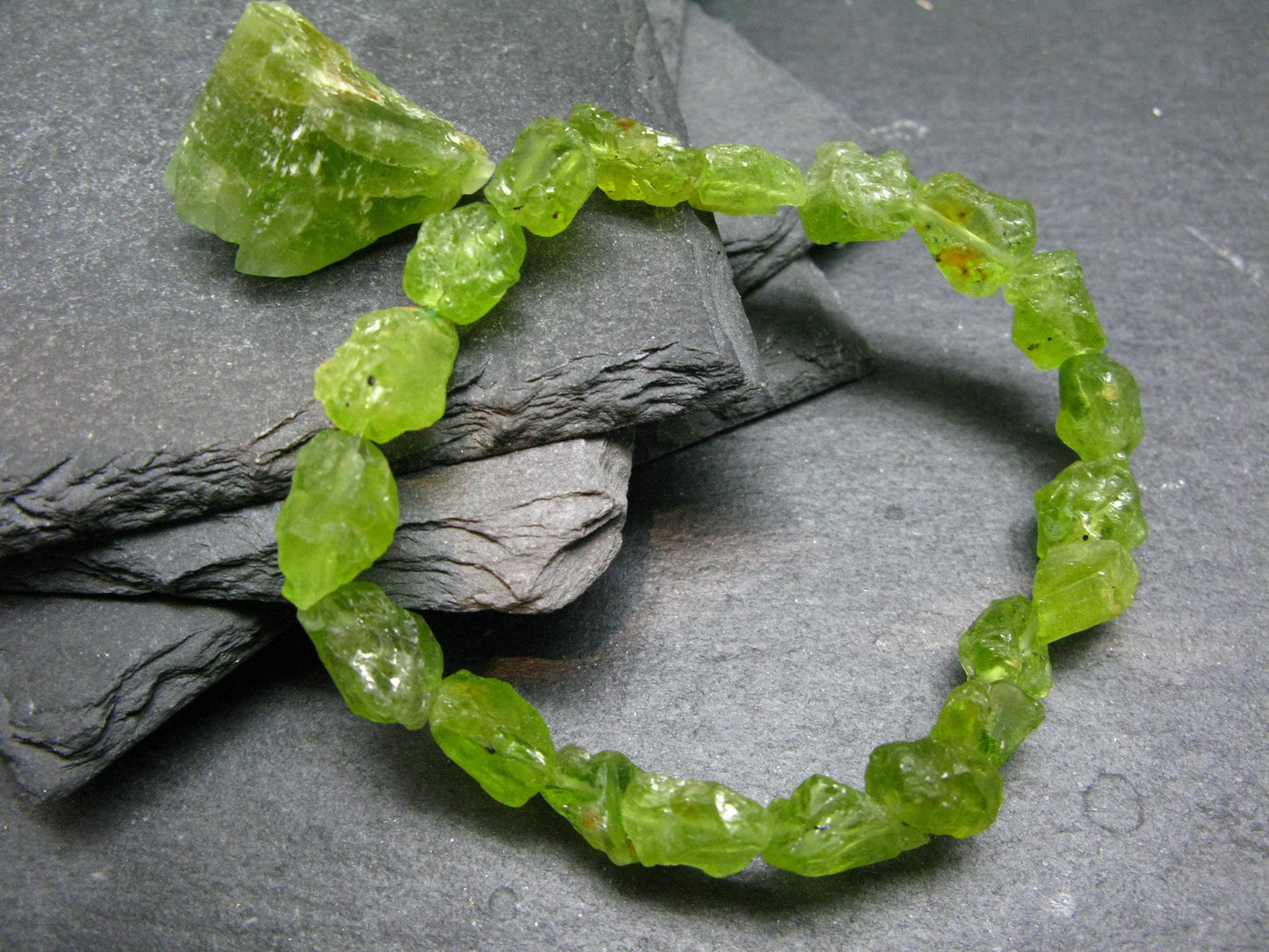 Peridot Genuine Bracelet ~ 7 Inches ~ 12mm Crystal Beads