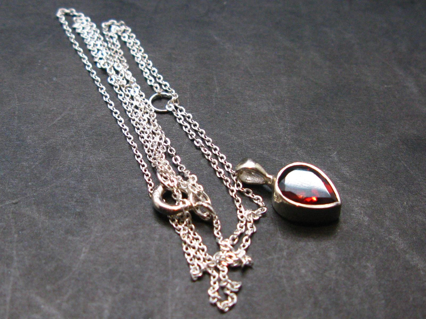 Red Garnet Almandine Gem Silver Pendant with Chain From India - 18" - 1.75 Grams