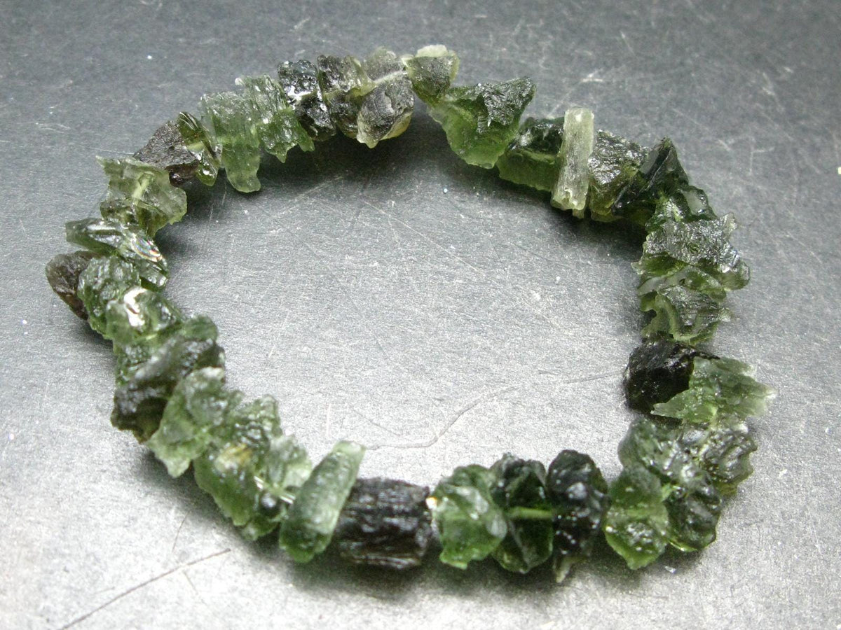 Raw Moldavite Beads Bracelet From Czech Republic - 7" - 16.4 Grams