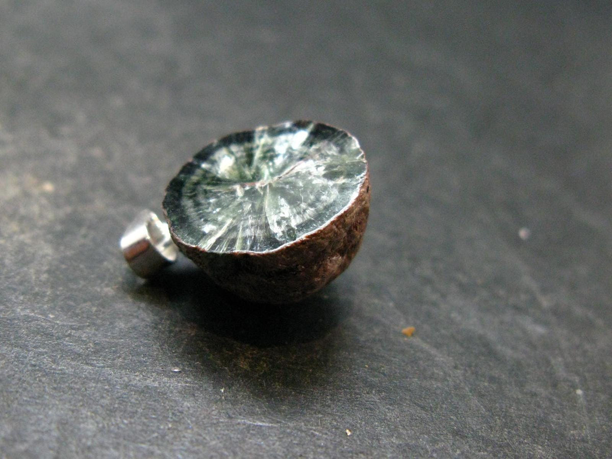 Nice Polished Seraphinite Clinochlore Stalactite Silver Pendant From Russia - 0.8" - 2.60 Grams
