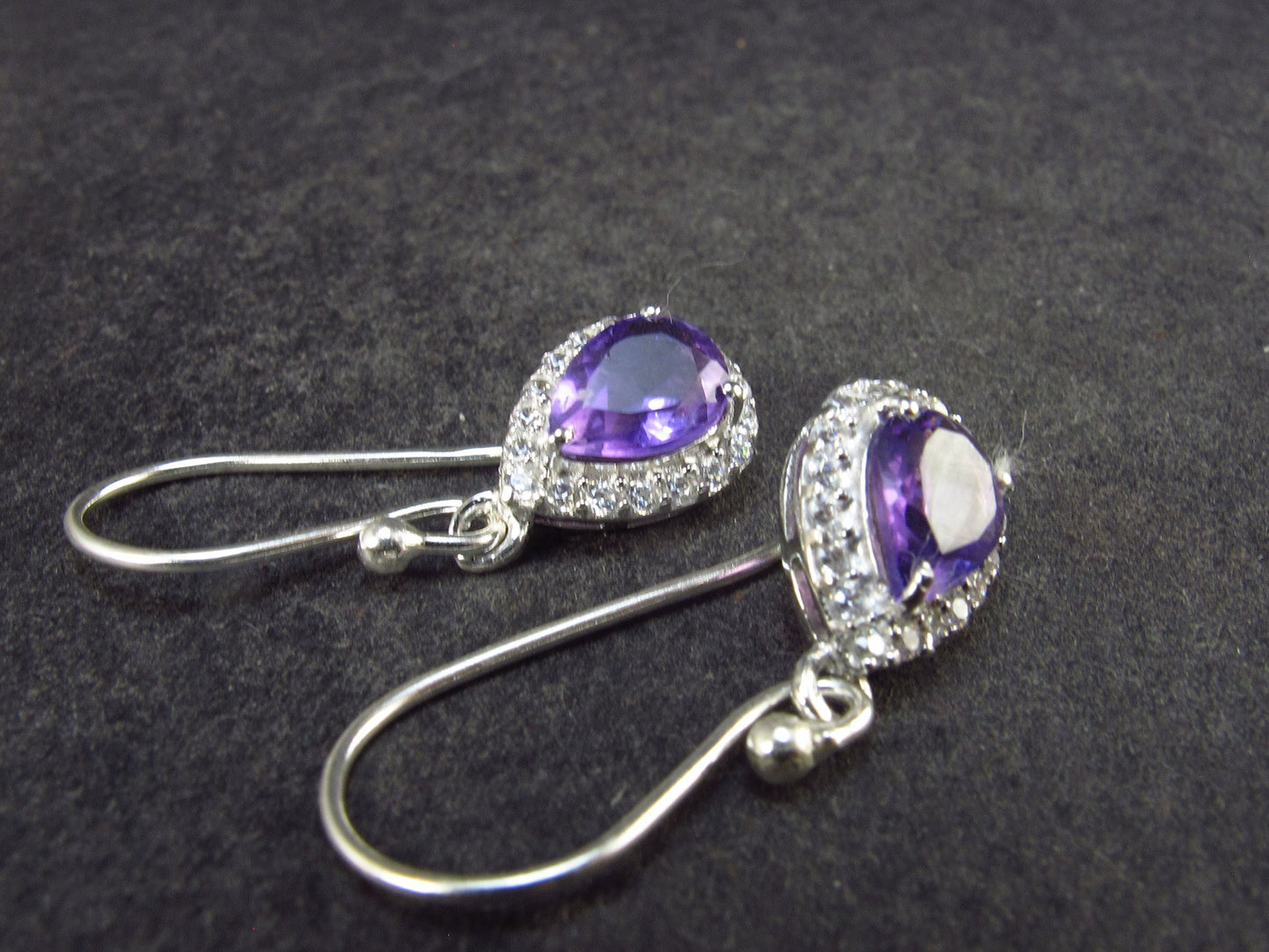 Orchid St. Valentine Gem!! Pear Shaped Faceted Natural Amethyst 925 Silver long Stud Earrings with CZ Accents from Brazil - 2.02 Grams
