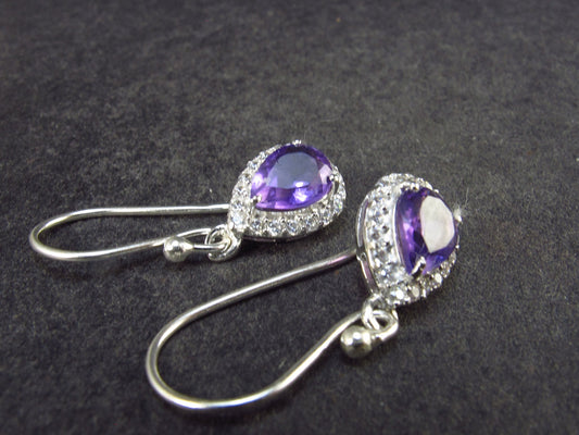 Orchid St. Valentine Gem!! Pear Shaped Faceted Natural Amethyst 925 Silver long Stud Earrings with CZ Accents from Brazil - 2.02 Grams