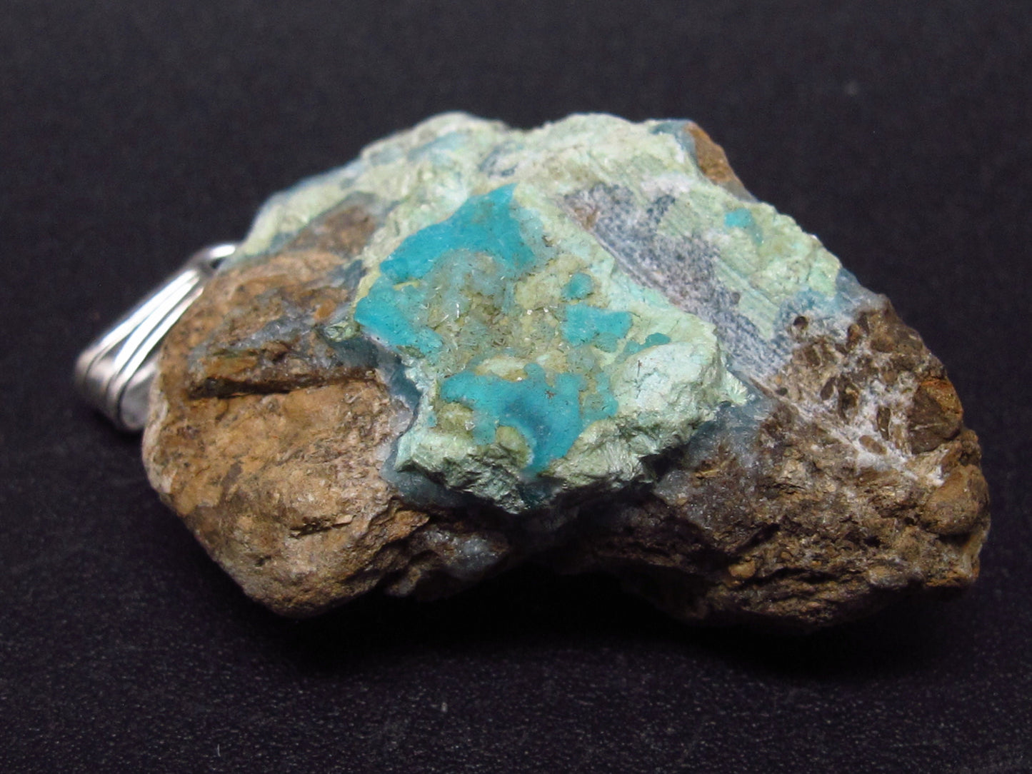 Blue Hemimorphite Silver Pendant From China - 1.5"