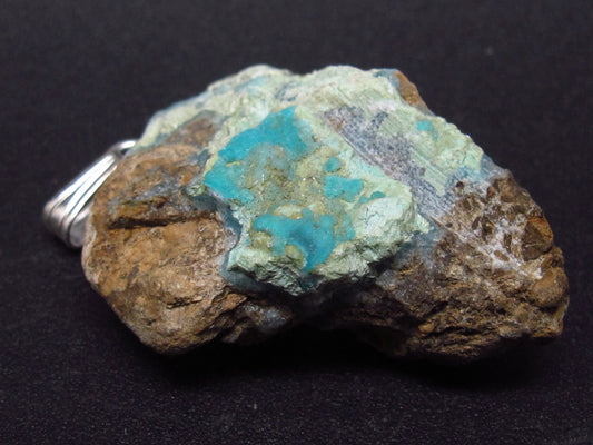 Blue Hemimorphite Silver Pendant From China - 1.5"