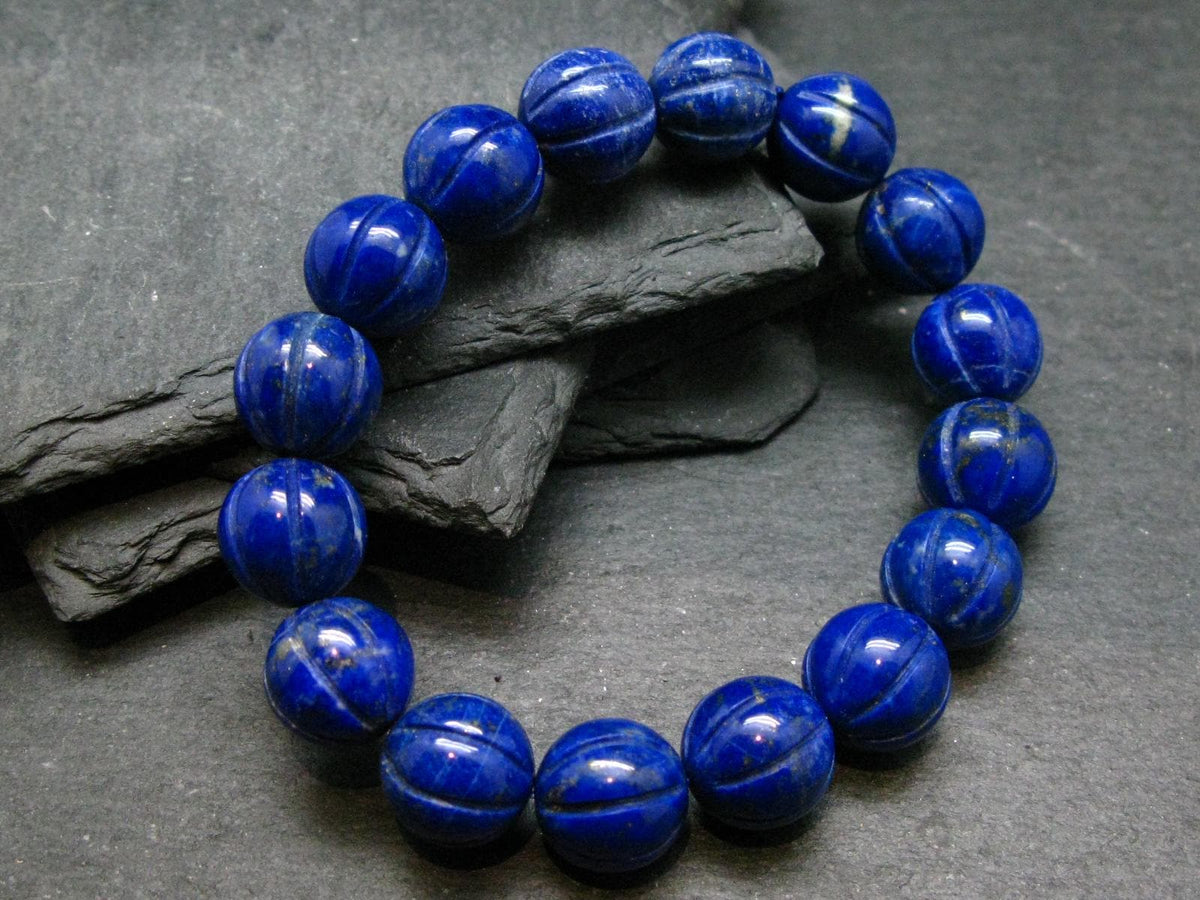 Lapis Lazuli Lazurite Genuine Bracelet ~ 7 Inches ~ 13mm Carved Beads