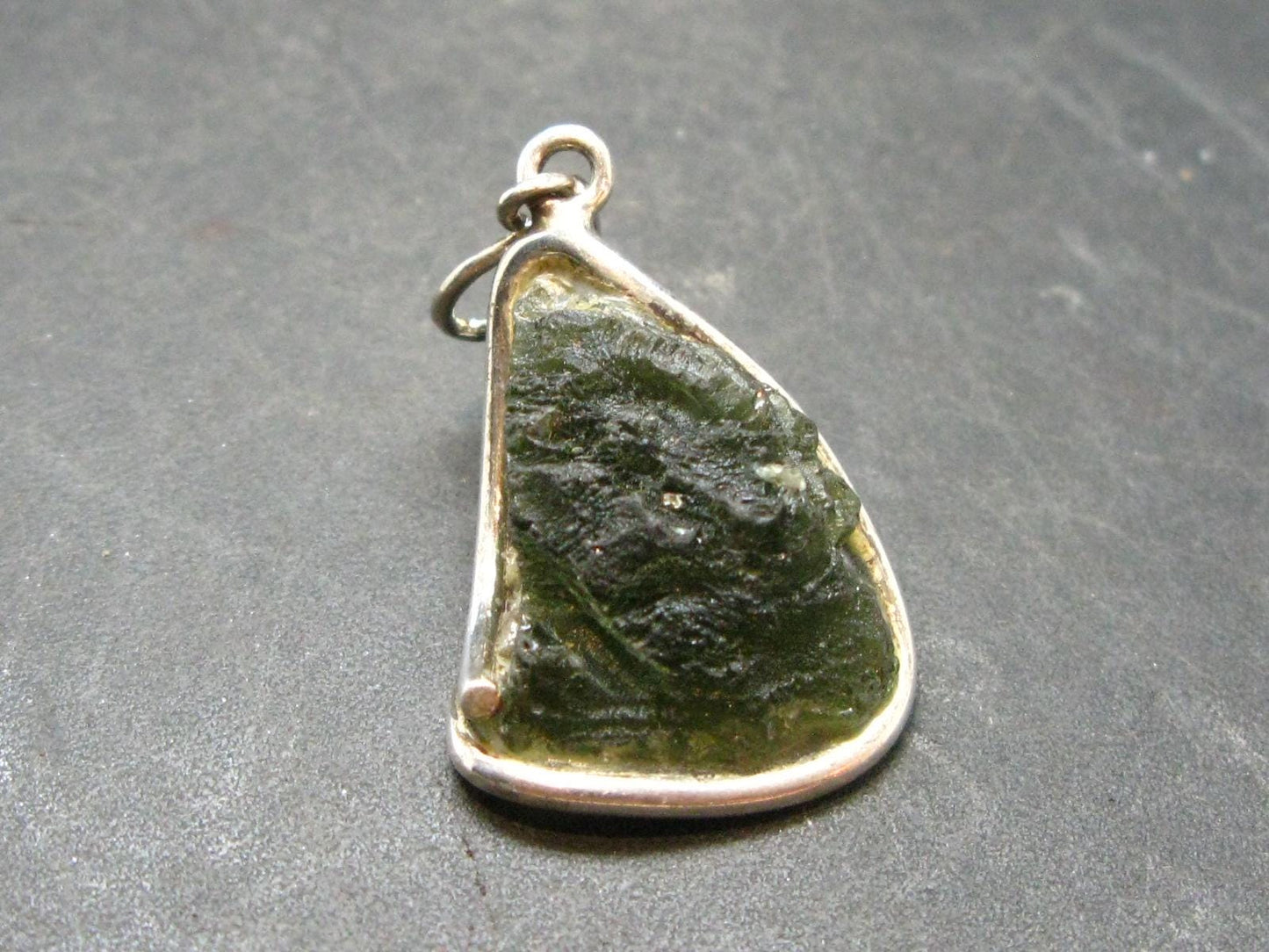Moldavite Tektite Silver Clover Pendant from Czech Republic - 1.5" - 6.52 Grams