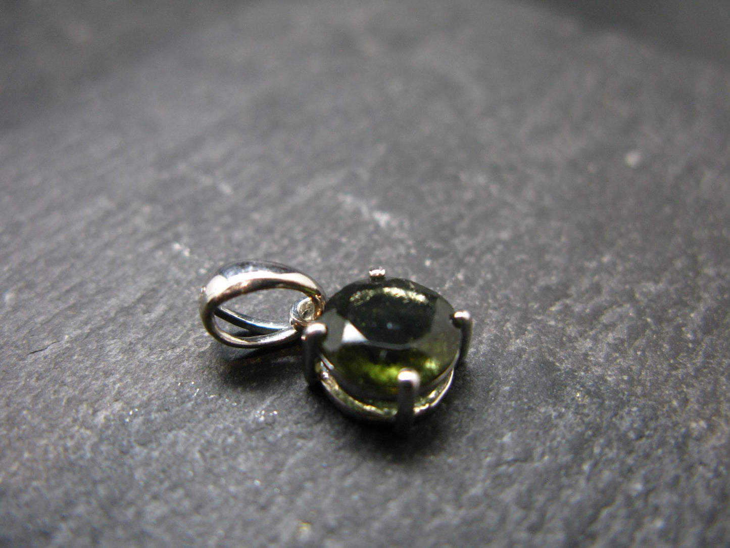 Moldavite Tektite Silver Pendant from Czech Republic - 0.6" - 0.95 Grams