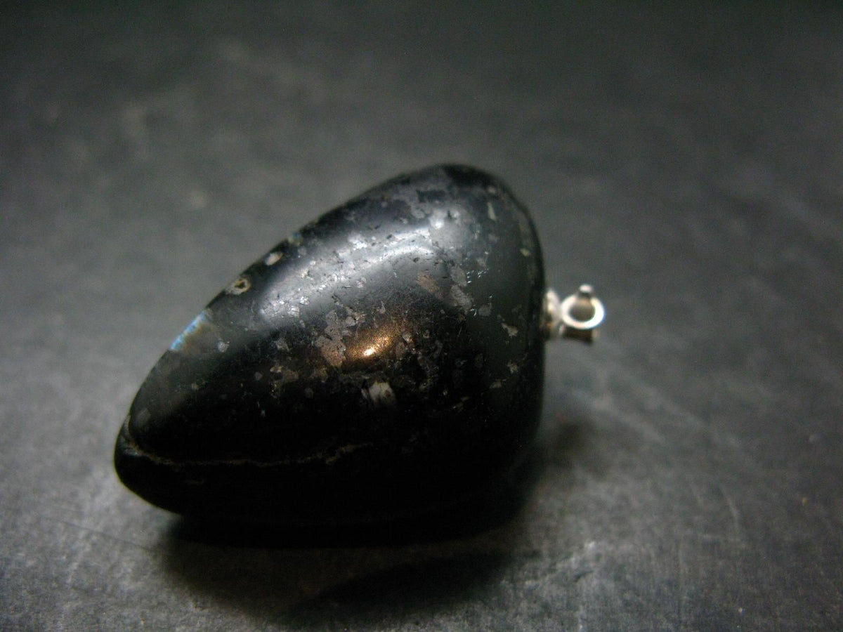 Very Rare Sterling Silver Nuumite Nuummite Pendant From Greenland - 1.6" - 24.04 Grams
