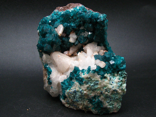 Stunning Dioptase with Calcite Cluster from Congo - 4.2"