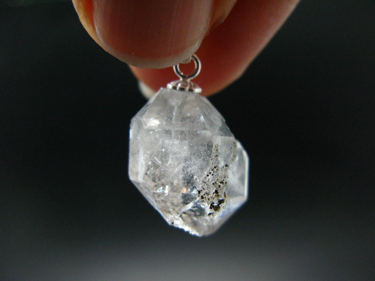 Fine Natural Herkimer Diamond Silver Pendant From New York - 0.9" - 2.86 Grams