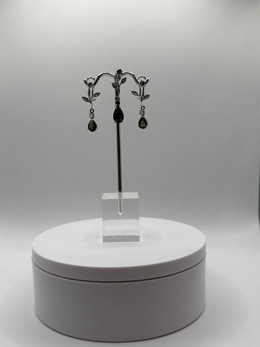 Moldavite Drop Earrings & Pendant Set - Weight 11.25 Grams