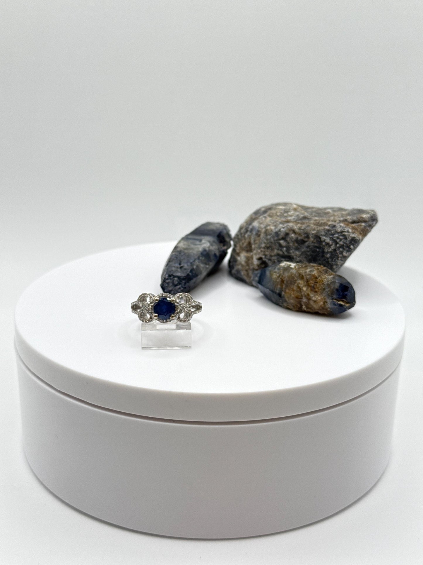 Vintage Blue Sapphire Ring: Ornate Sterling Silver, September Birthstone, Size 6