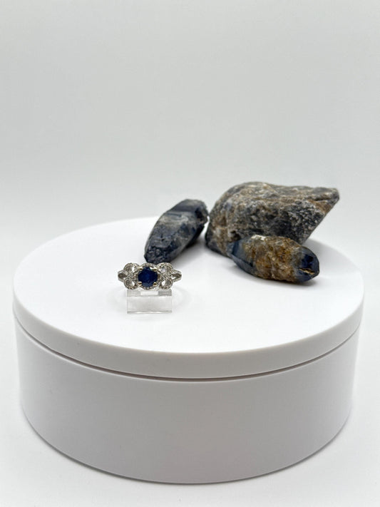 Vintage Blue Sapphire Ring: Ornate Sterling Silver, September Birthstone, Size 6
