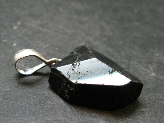 Black Tourmaline Schorl Silver Pendant From Brazil - 1.4" - 6.05 Grams