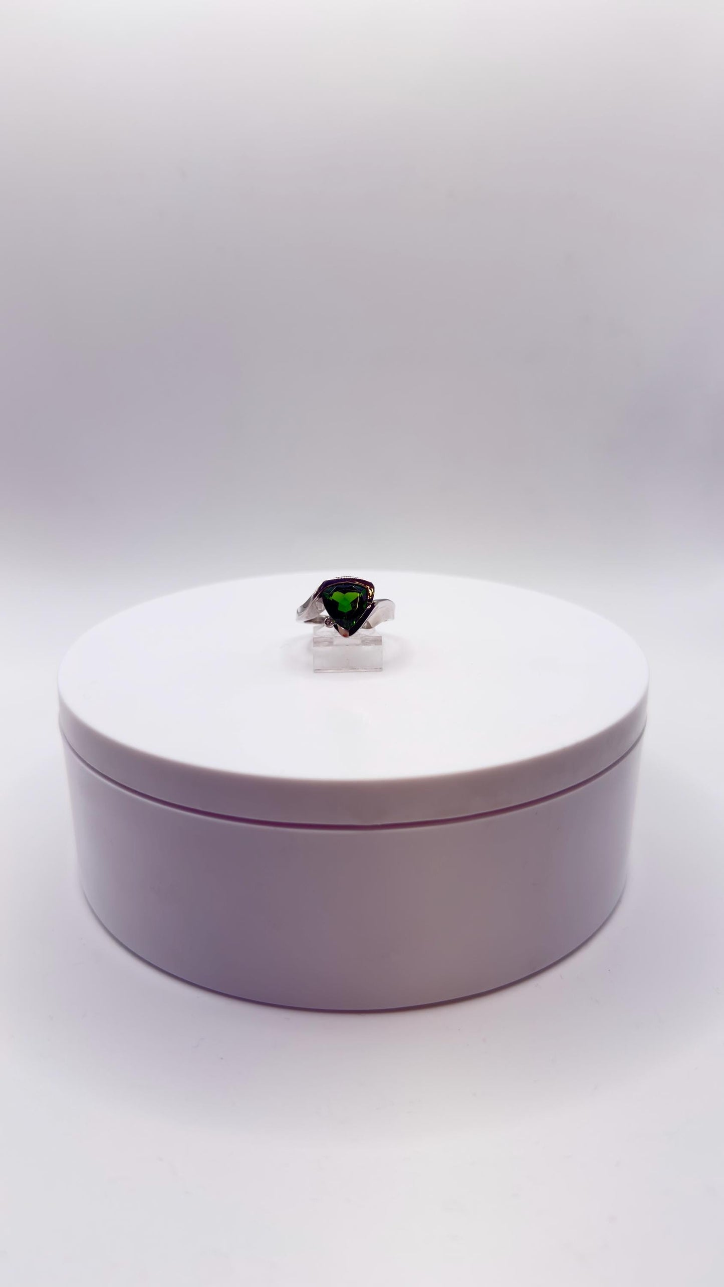 Green Helenite Trillion Ring – Sterling Silver Modern Gemstone Statement Ring