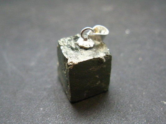 Perfect Pyrite Cube Silver Pendant from Spain - 0.7"