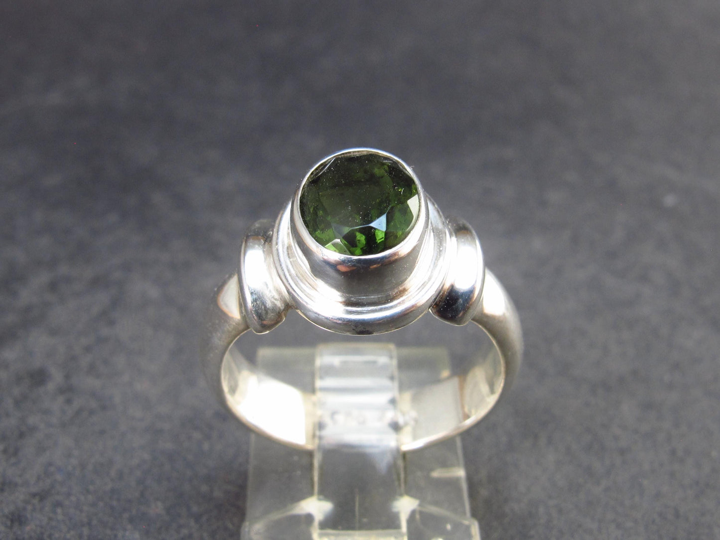 Moldavite Tektite Facetted Silver Ring from Czech Republic - Size 8 - 6.75 Grams