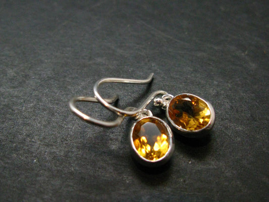 Faceted Golden Yellow Citrine 925 Sterling Silver Drop Earrings - 1.0"