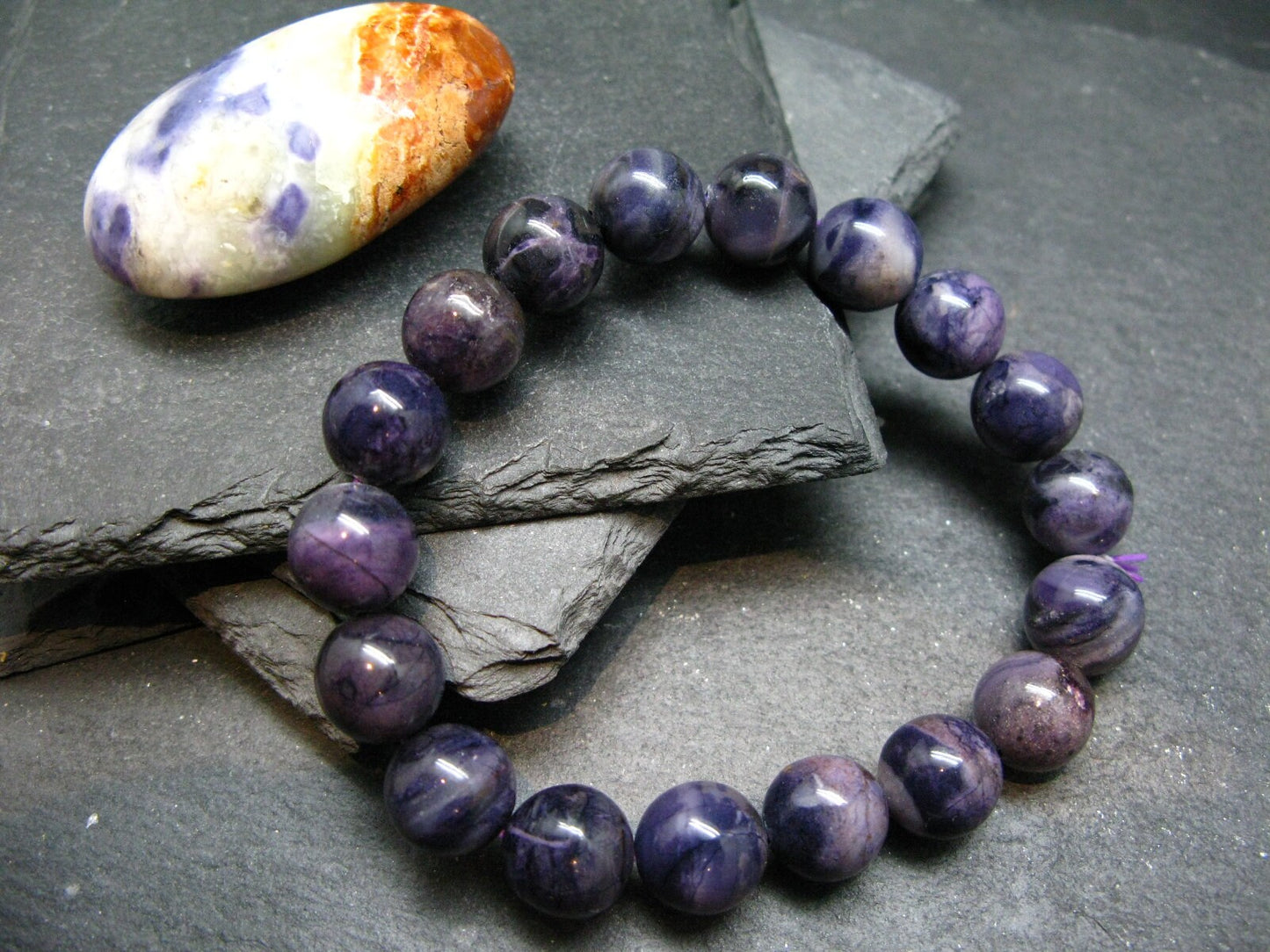 Tiffany Stone Violet Opal Genuine Bracelet ~ 7.5 Inches ~ 12mm Round Beads