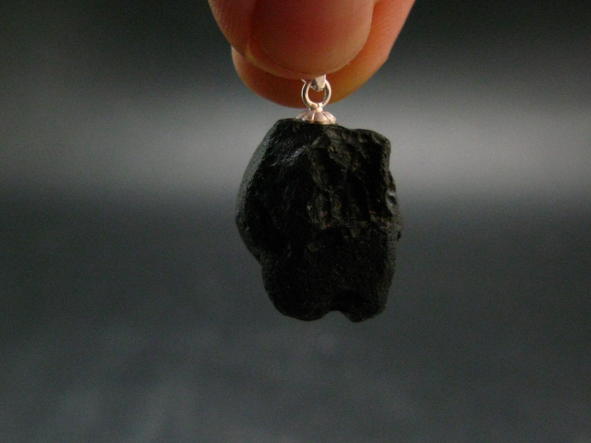 Tibetan Black Tektite Silver Pendant From Tibet - 1.0" - 5.09 Grams