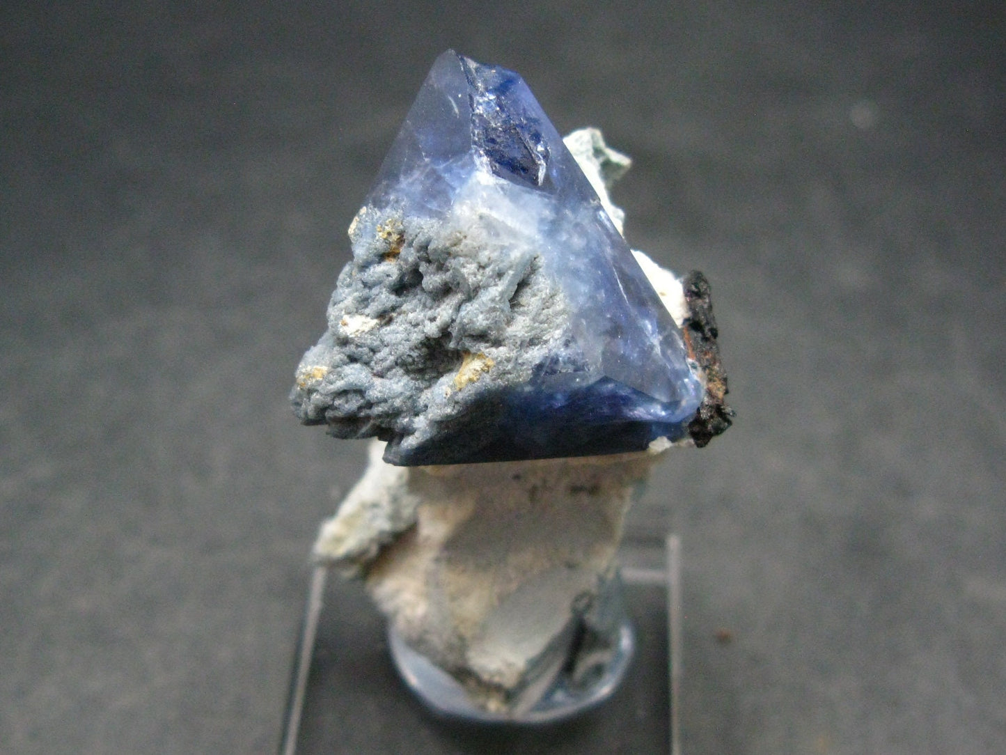 Benitoite and Neptunite on Natrolite Cluster From California - 1.7"