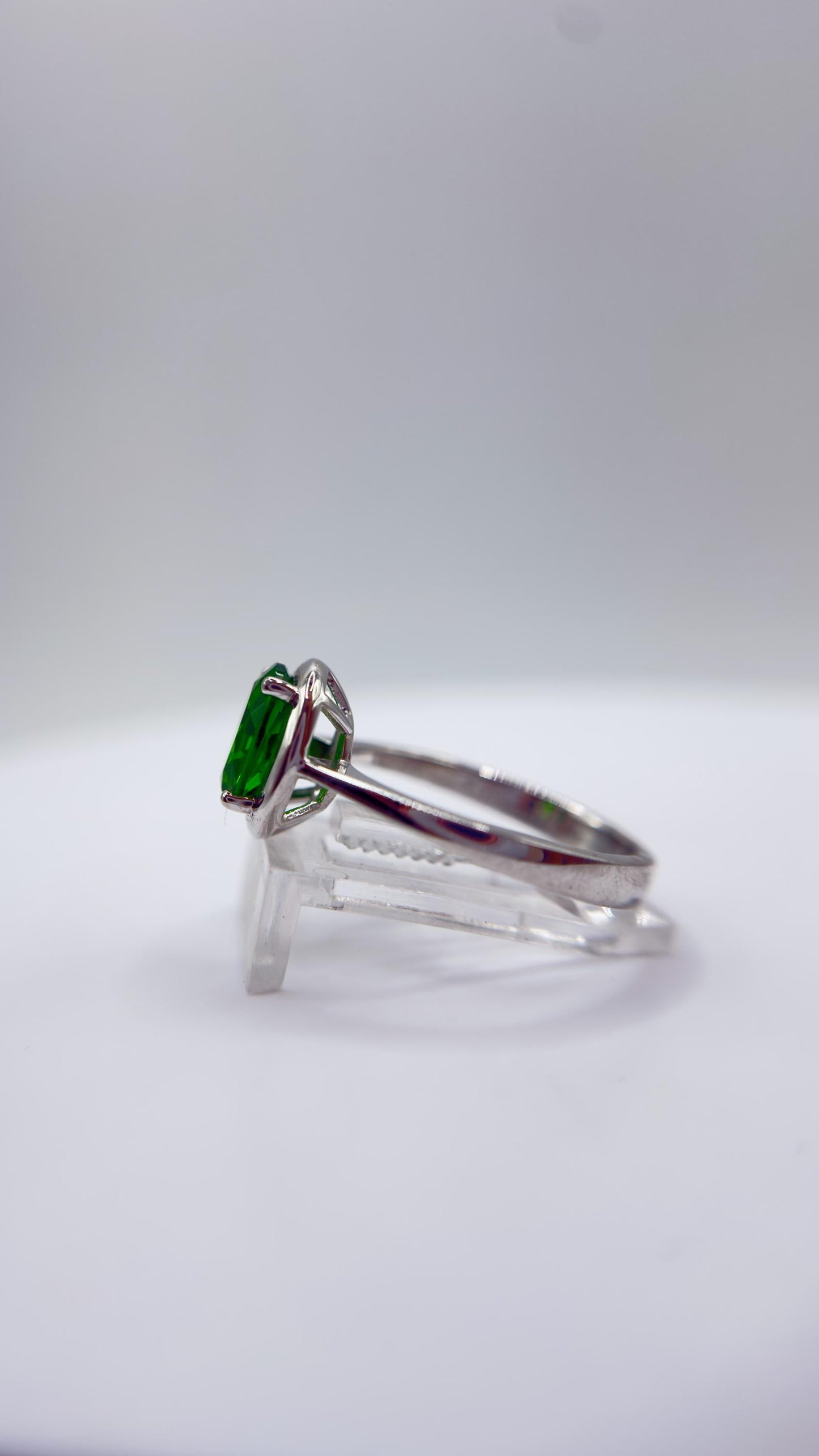 Green Helenite Oval Ring – Sterling Silver Faceted Gemstone Statement Ring