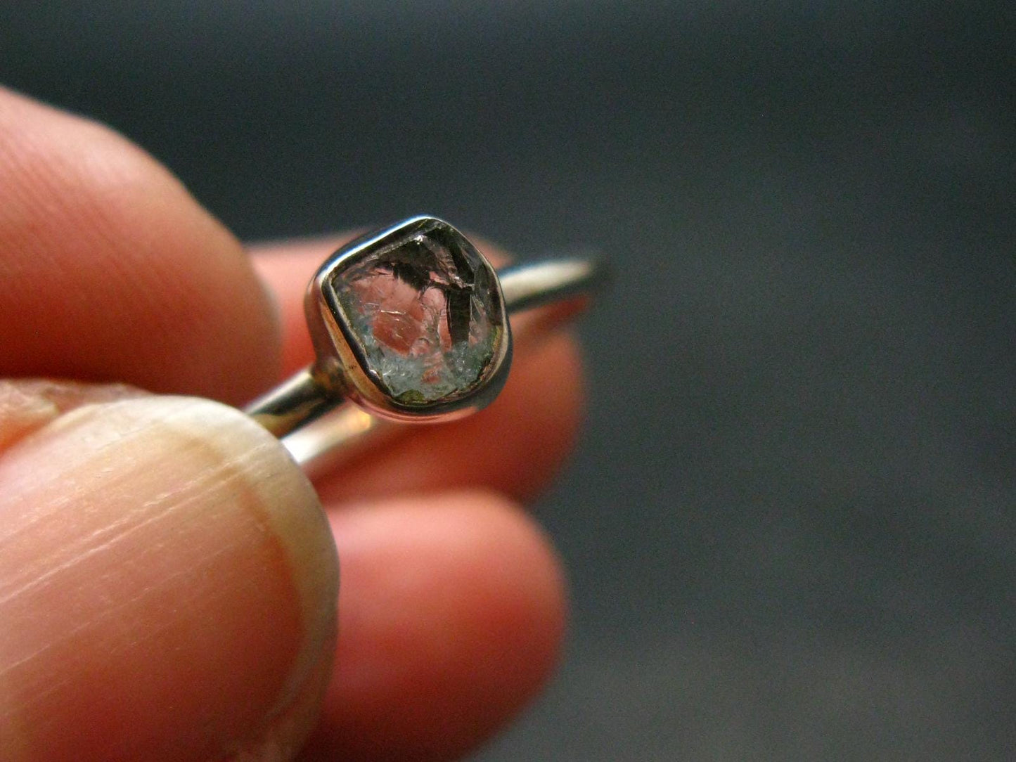 Cute Delicate Genuine Raw Aquamarine Gem Sterling Silver Ring - Size 8.25