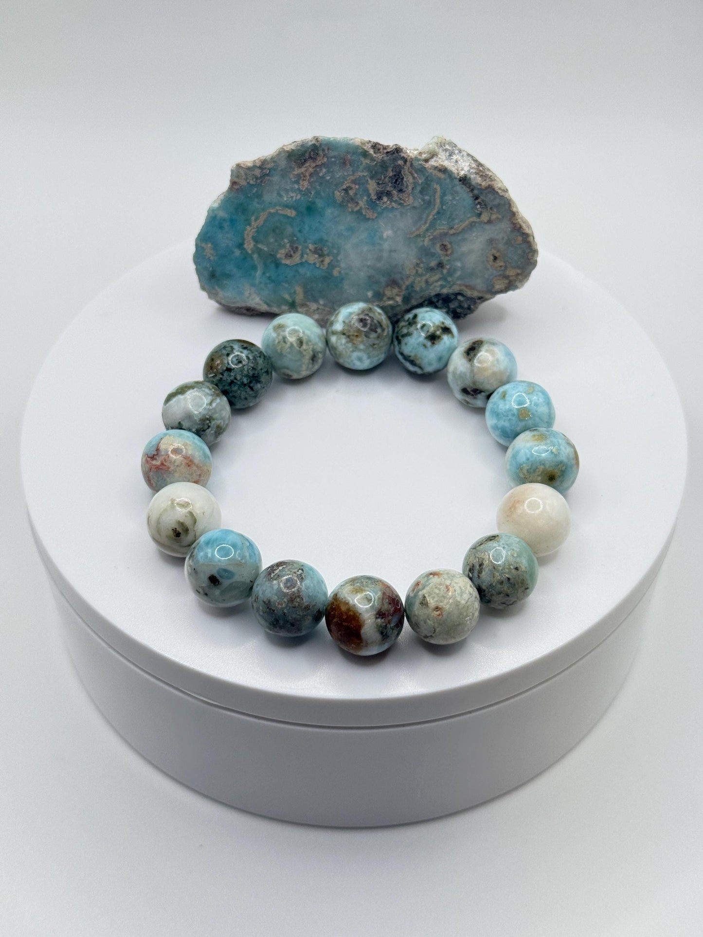 Larimar Stretch Bracelet Blue Gemstone Beads Minimalist Ocean Jewelry Gift