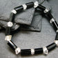 Black Tourmaline & Herkimer Diamond Genuine Bracelet ~ 7.5 Inches ~ 12mm Crystal Beads