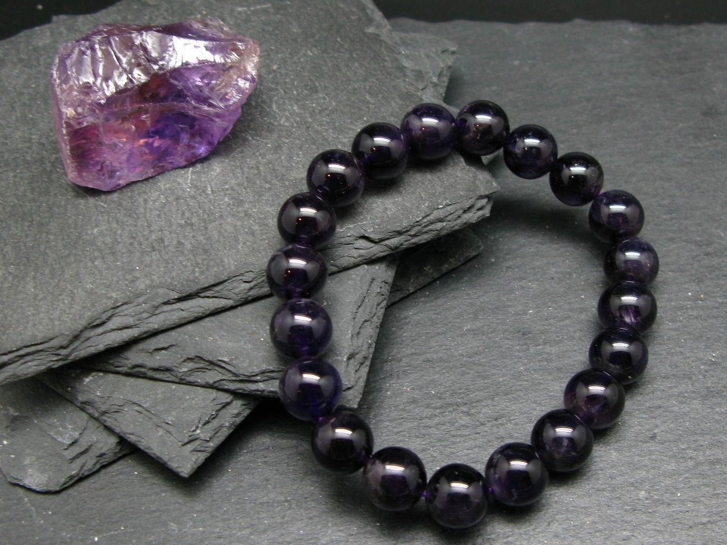 Amethyst Genuine Bracelet ~ 7 Inches ~ 10mm Round Beads