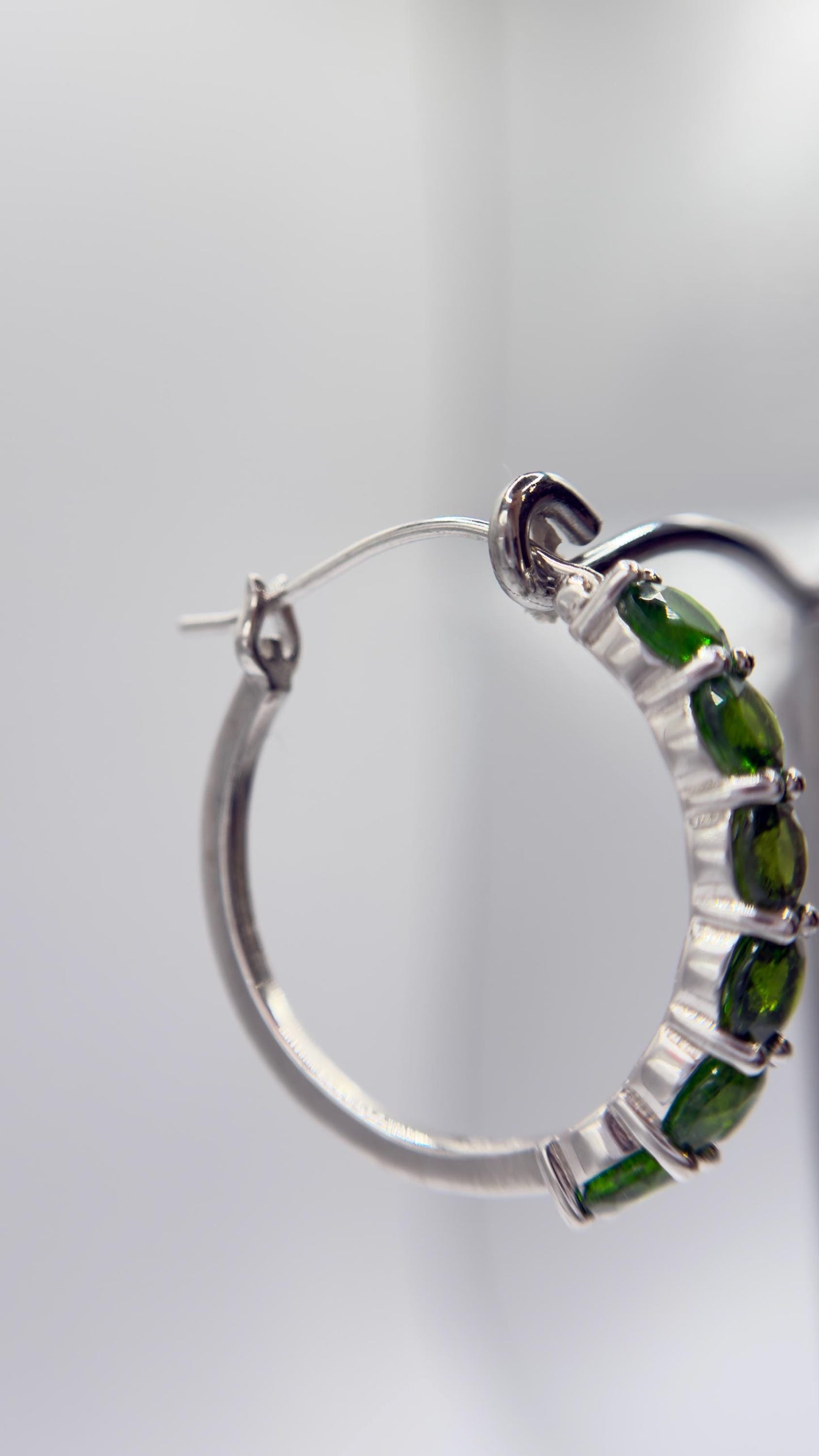 Green Helenite Hoop Earrings – Sterling Silver Hoops with Helenite