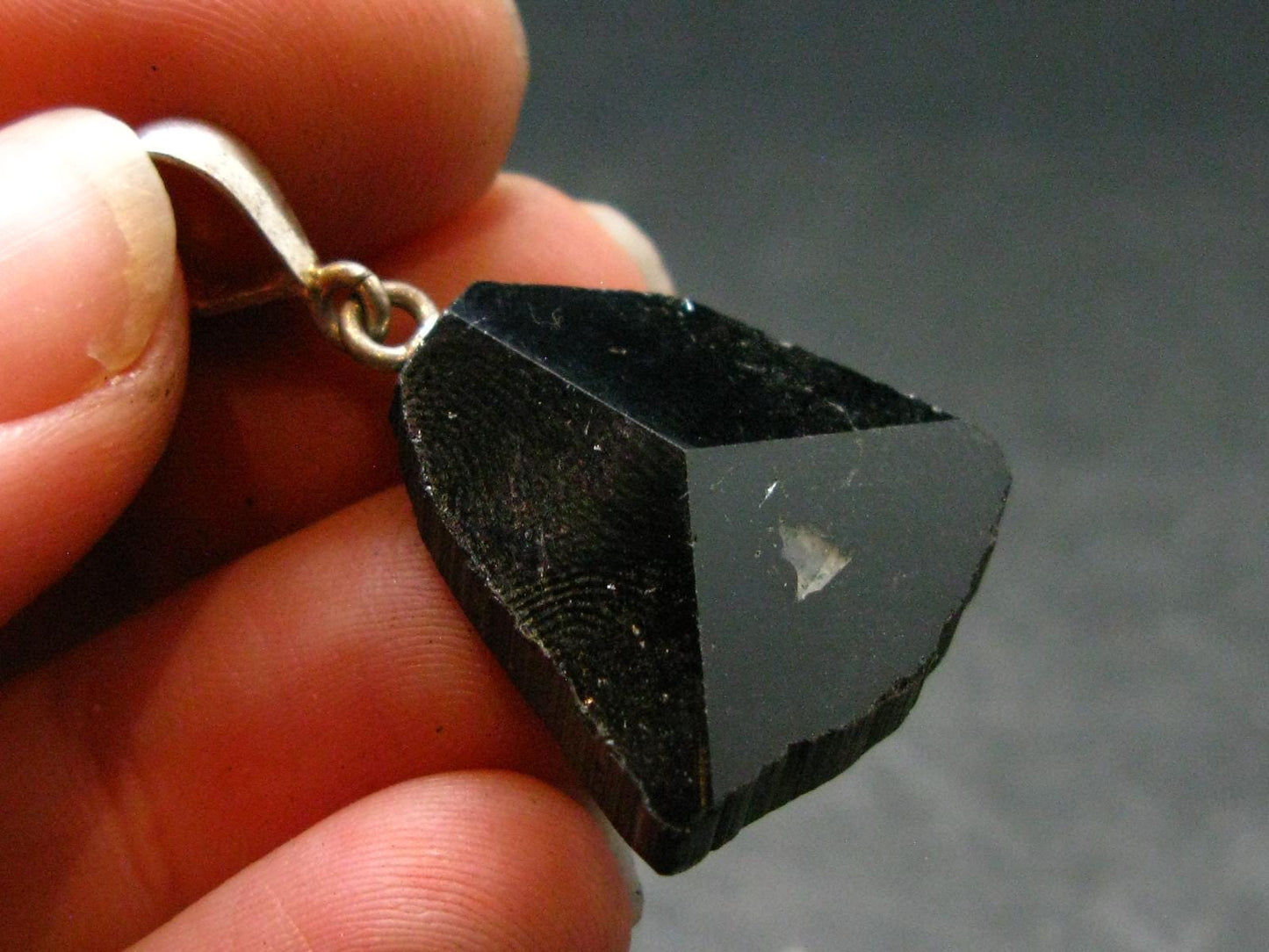 Black Tourmaline Schorl Silver Pendant From Brazil - 1.3" - 4.48 Grams