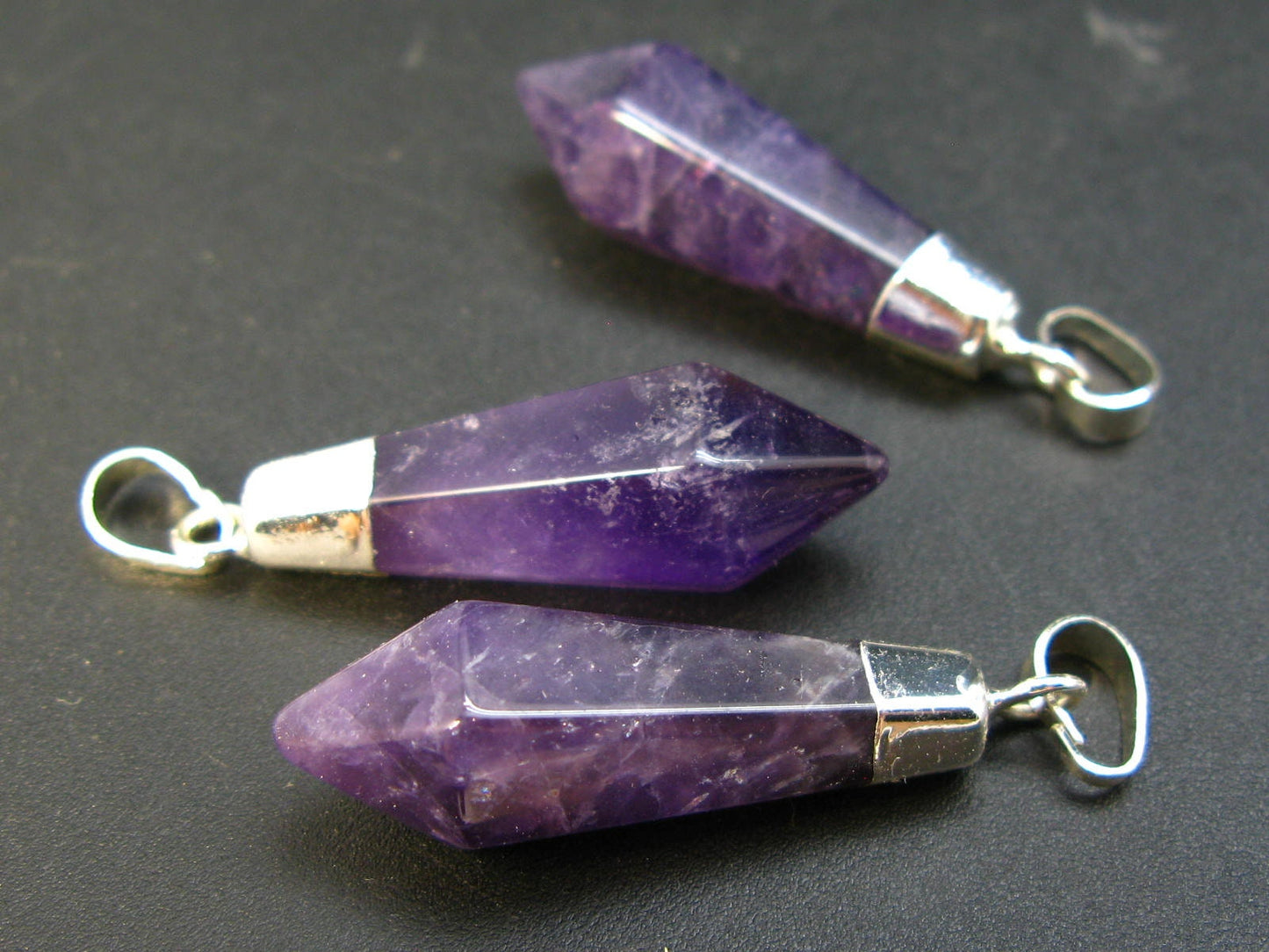 Lot of 3 Natural Diamond Shape Amethyst Pendant from Brazil