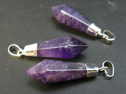 Lot of 3 Natural Diamond Shape Amethyst Pendant from Brazil