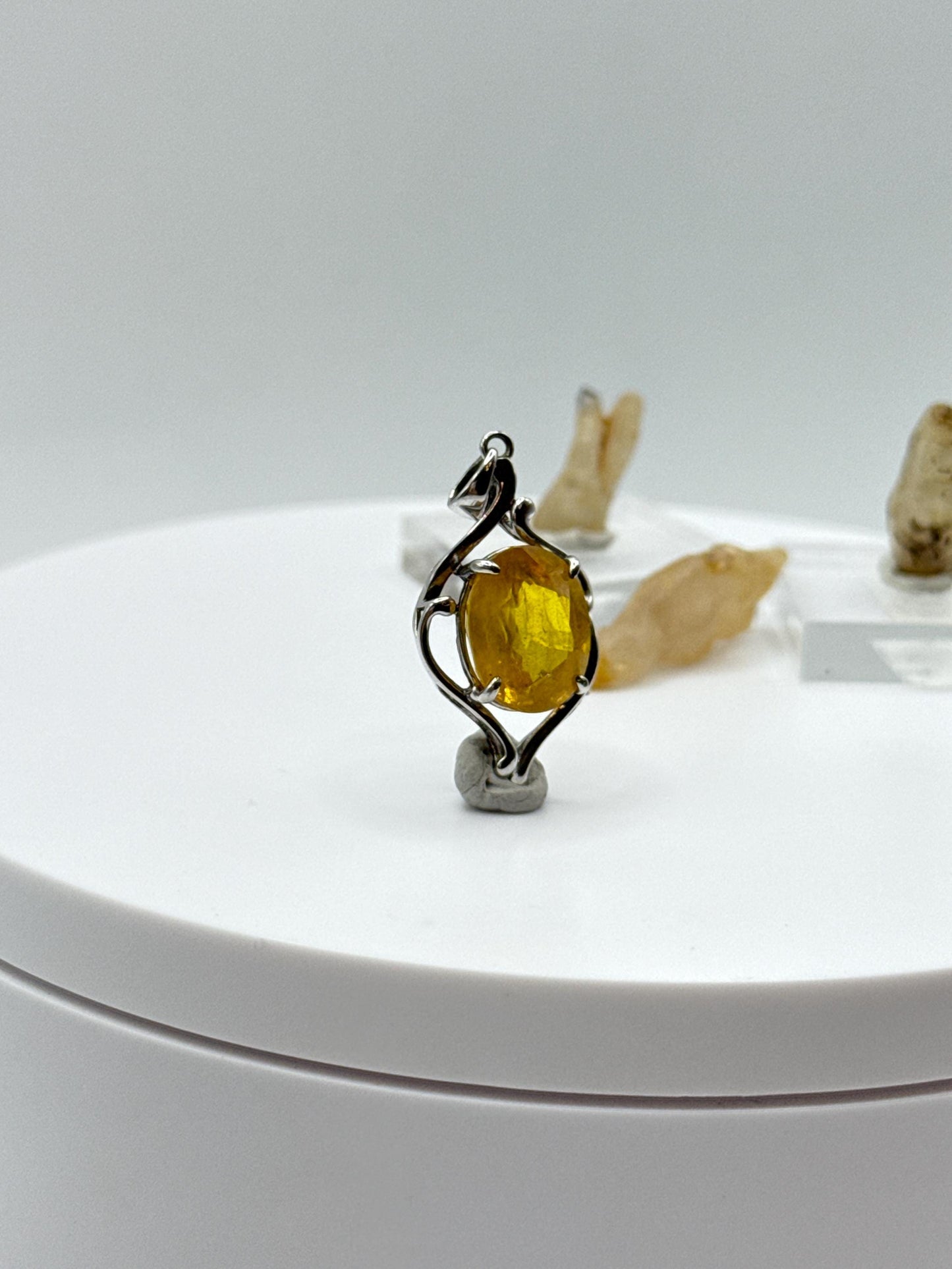 Yellow Sapphire Oval Pendant | Natural Yellow Sapphire Necklace | Sterling Silver Artistic Pendant | September Birthstone Jewelry - 2.63 g