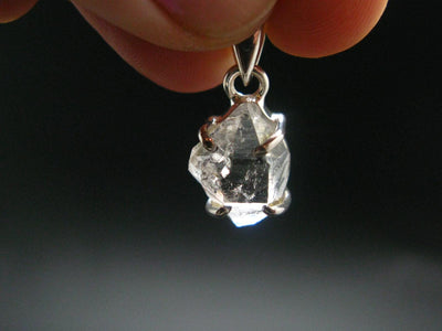 Fine Natural Herkimer Diamond Silver Pendant From New York - 0.8" - 2.43 Grams