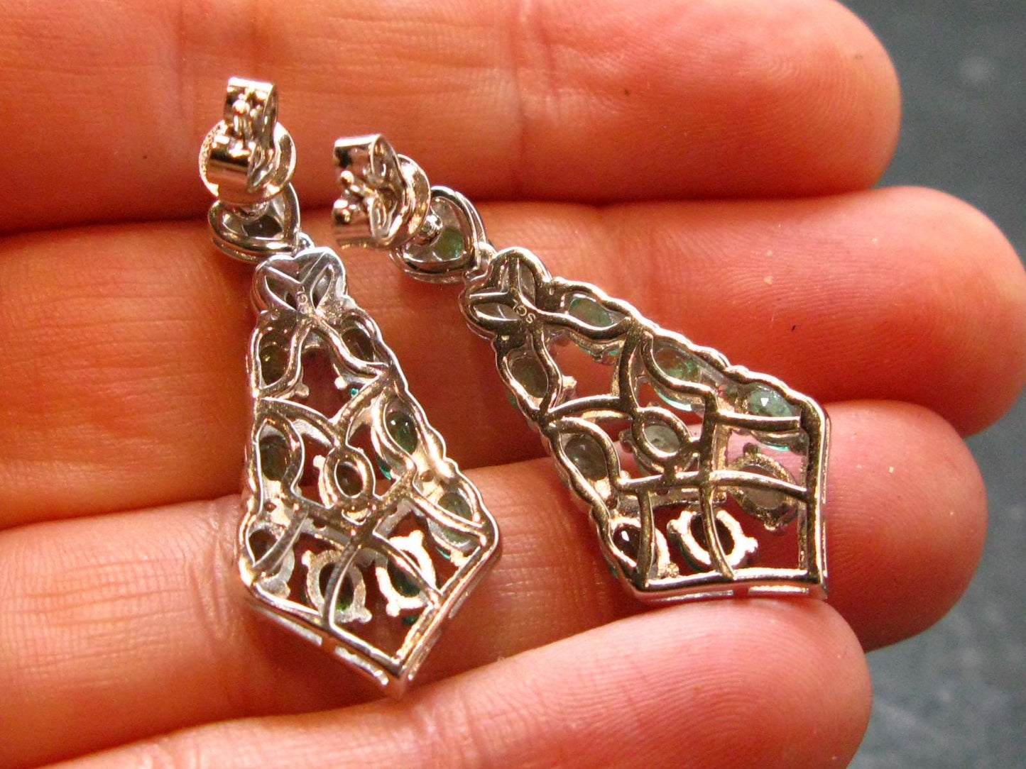 Gem Emerald Faceted Silver Earrings From Colombia - 5.90 Grams Total