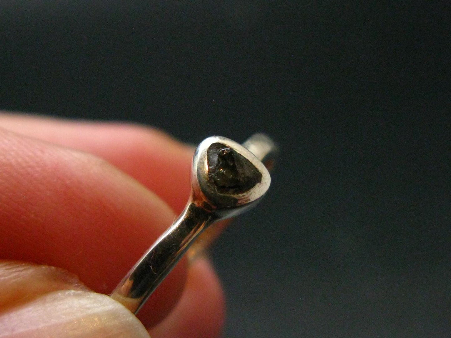Cute Gem Moldavite Sterling Silver Ring From Czech Republic - Size 6.75 - 1.46 Grams