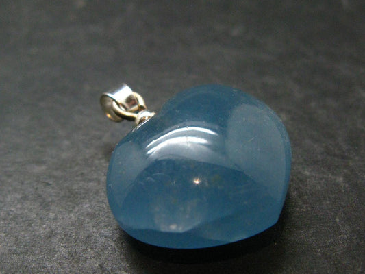 Lemurian Aquatine Blue Calcite Silver Heart Pendant from Argentina - 1.1" - 7.48 Grams