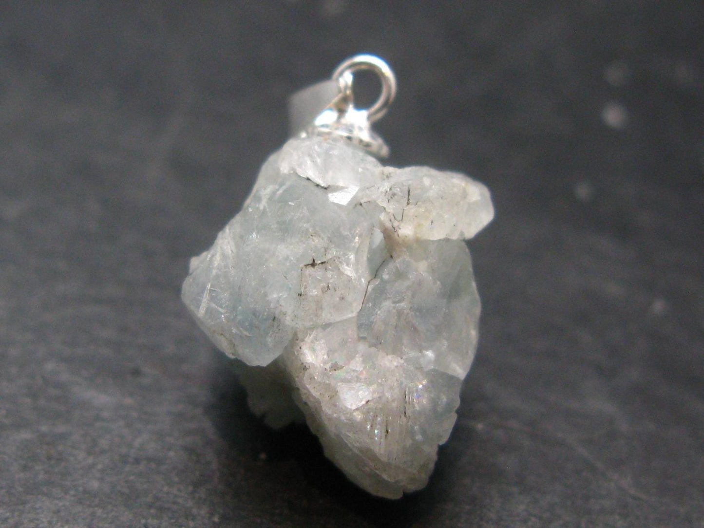 Rare Raw Blue Euclase Gem Crystal Silver Pendant from Brazil - 0.9" - 3.23 Grams
